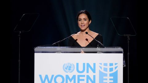 Markle addresses a United Nations conference on International Women's Day in March 2015. 