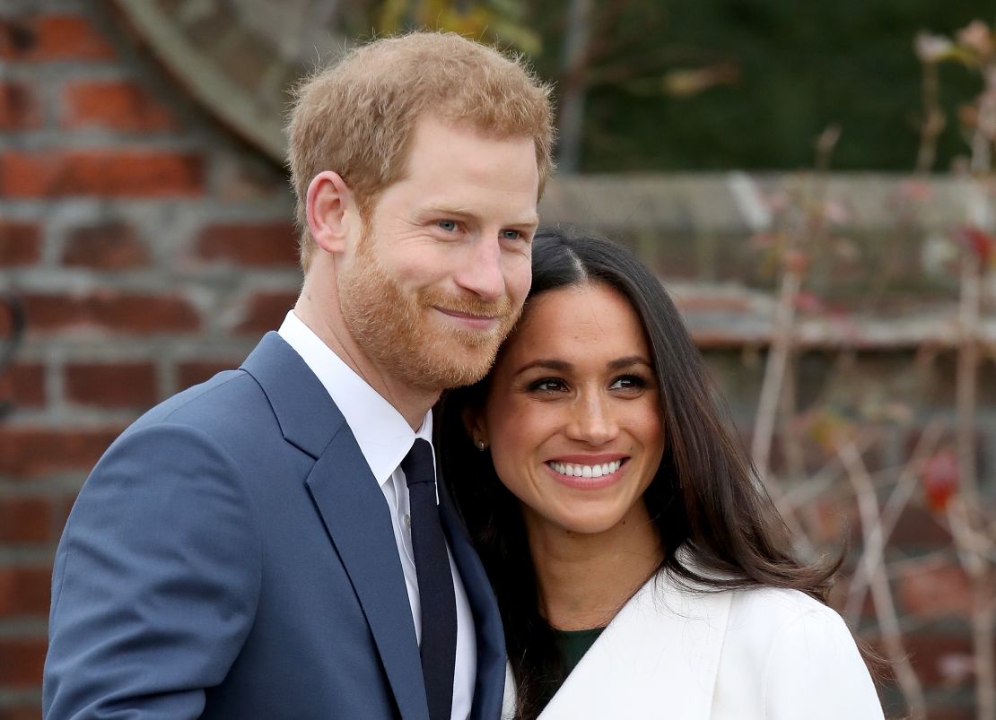 Prince Harry and Meghan Markle at a photocall to announce their engagement at Kensington Palace in London.