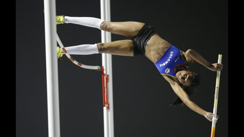 Colombian pole vaulter Katherine Castillo competes in the Bolivarian Games on Tuesday, November 21.