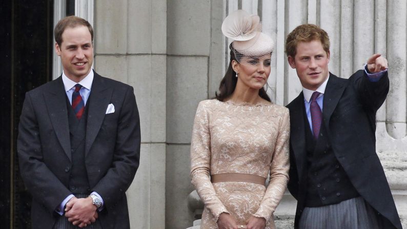 Harry joins Prince William and Catherine, the Duchess of Cambridge, on the balcony of Buckingham Palace in 2012.