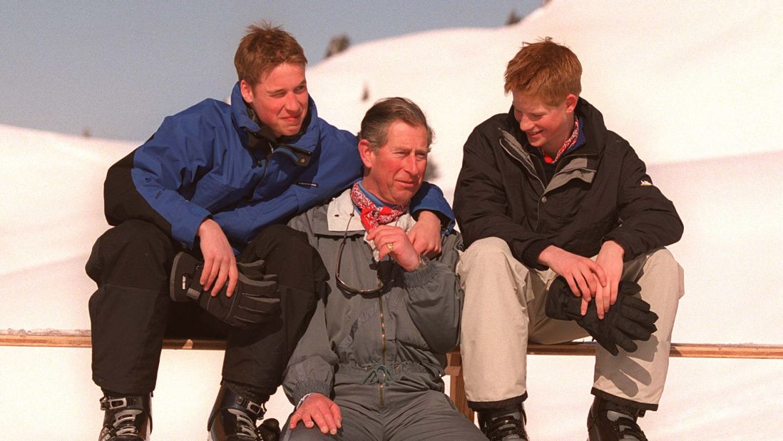 Prince Charles and his sons enjoy a ski holiday together in 2000.