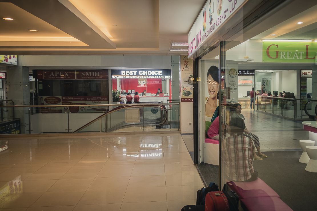 Maid agencies in a shopping center in Singapore