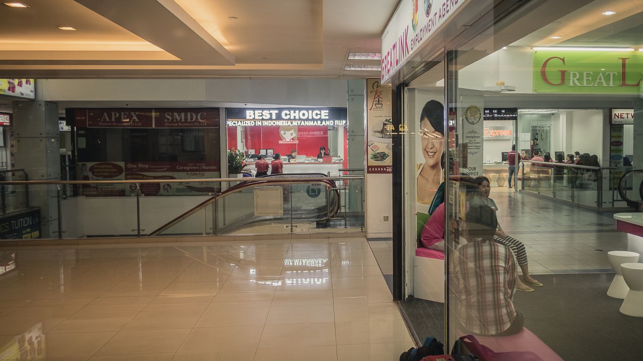 Maid agencies in a shopping center in Singapore