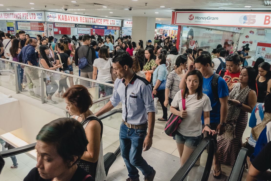 Remittance companies in Singapore's Lucky Plaza mall, a place popular with Filipino domestic workers for its restaurants and companies offering remittance services.