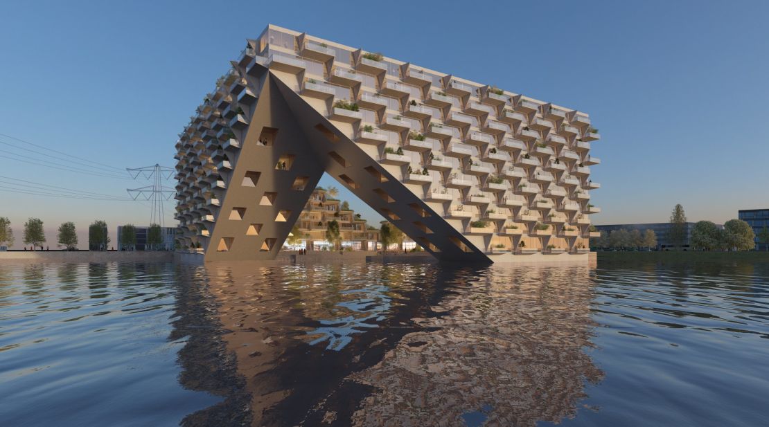 This 46,000-square-meter building is called Sluishuis and was designed as a gateway to IJburg-- a neighborhood set on artificial islands that float on the IJ lake.