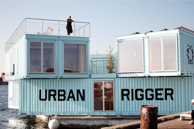 These floating homes sit buoyantly in the center if Copenhagen in the capital's harbor. 