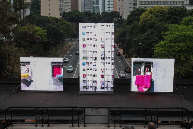 Brazilian designer Luciana Nunes projected images of windows onto screens above São Paulo.