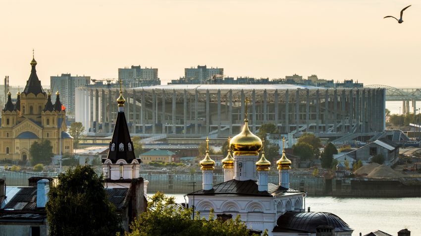A picture shows the Nizhny Novgorod Stadium in Nizhniy Novgorod on August 26, 2017.
Nizhny Novgorod will host several matches of the 2018 FIFA World Cup football tournament. / AFP PHOTO / Mladen ANTONOV        (Photo credit should read MLADEN ANTONOV/AFP/Getty Images)
