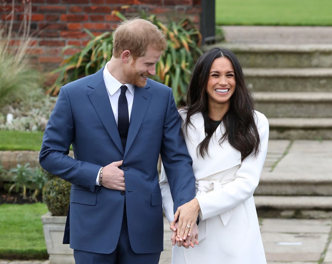 Prince Harry and Meghan Markle at Kensington Palace on November 27, 2017, when they announced their engagement.