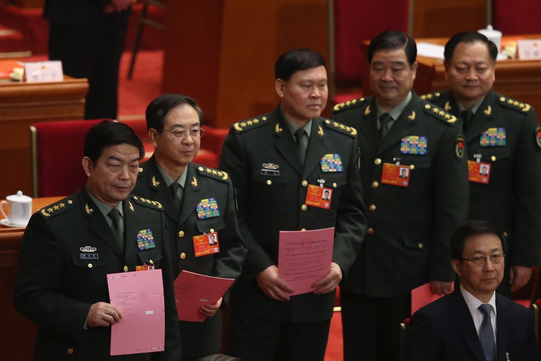 Disgraced Chinese General Zhang Yang (center) seen with other members of the country's Central Military Commission. 