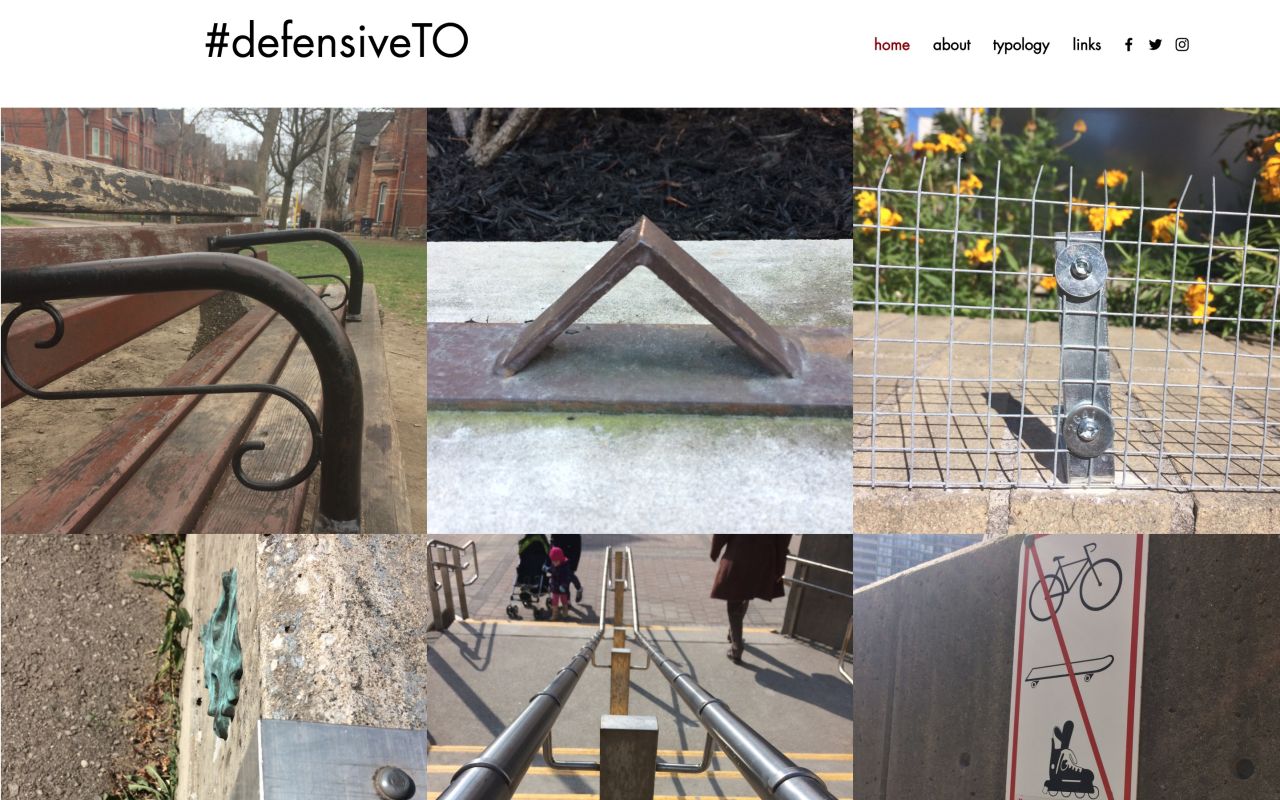 Toronto-based researcher Cara Chellew runs website #defensiveTO, documenting photos of hostile architecture.
