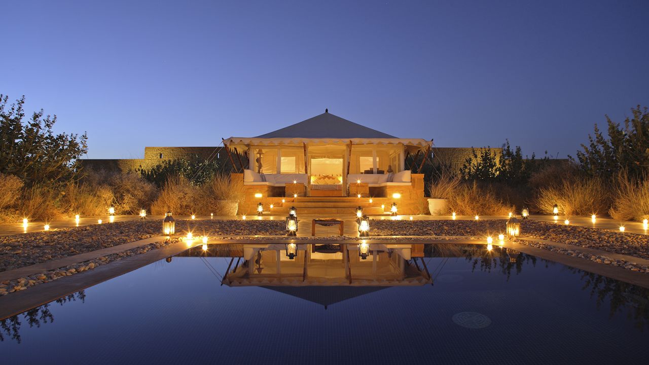 <strong>The Serai Jaisalmer:</strong> Thanks to its location in the heart of the Thar Desert, Jaisalmer is a wonderful jumping off point for camel safaris and desert camps, including the luxurious Serai Jaisalmer. 
