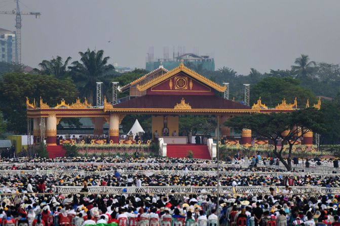 Thousands of Catholics gather to attend the Yangon Mass on November 29.