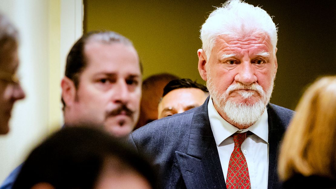 Slobodan Praljak enters the Yugoslav War Crimes Tribunal in The Hague, Netherlands on Wednesday. 