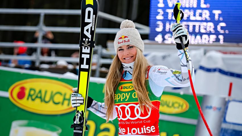 LAKE LOUISE, CANADA - DECEMBER 06: (FRANCE OUT) Lindsey Vonn of the USA takes 1st place during the Audi FIS Alpine Ski World Cup Women's Super G on December 06, 2015 in Lake Louise, Alberta, Canada. (Photo by Alain Grosclaude/Agence Zoom/Getty Images)