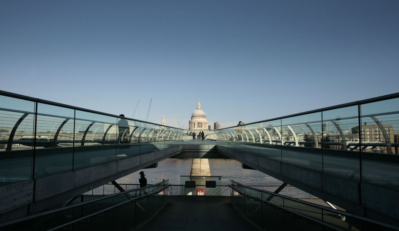 The view of St Paul's Cathedral from the Millennium Bridge.