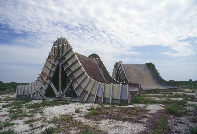 Abandoned blast defectors at Cape Canaveral. The devices were used to redirect heat and energy from rockets' exhausts.