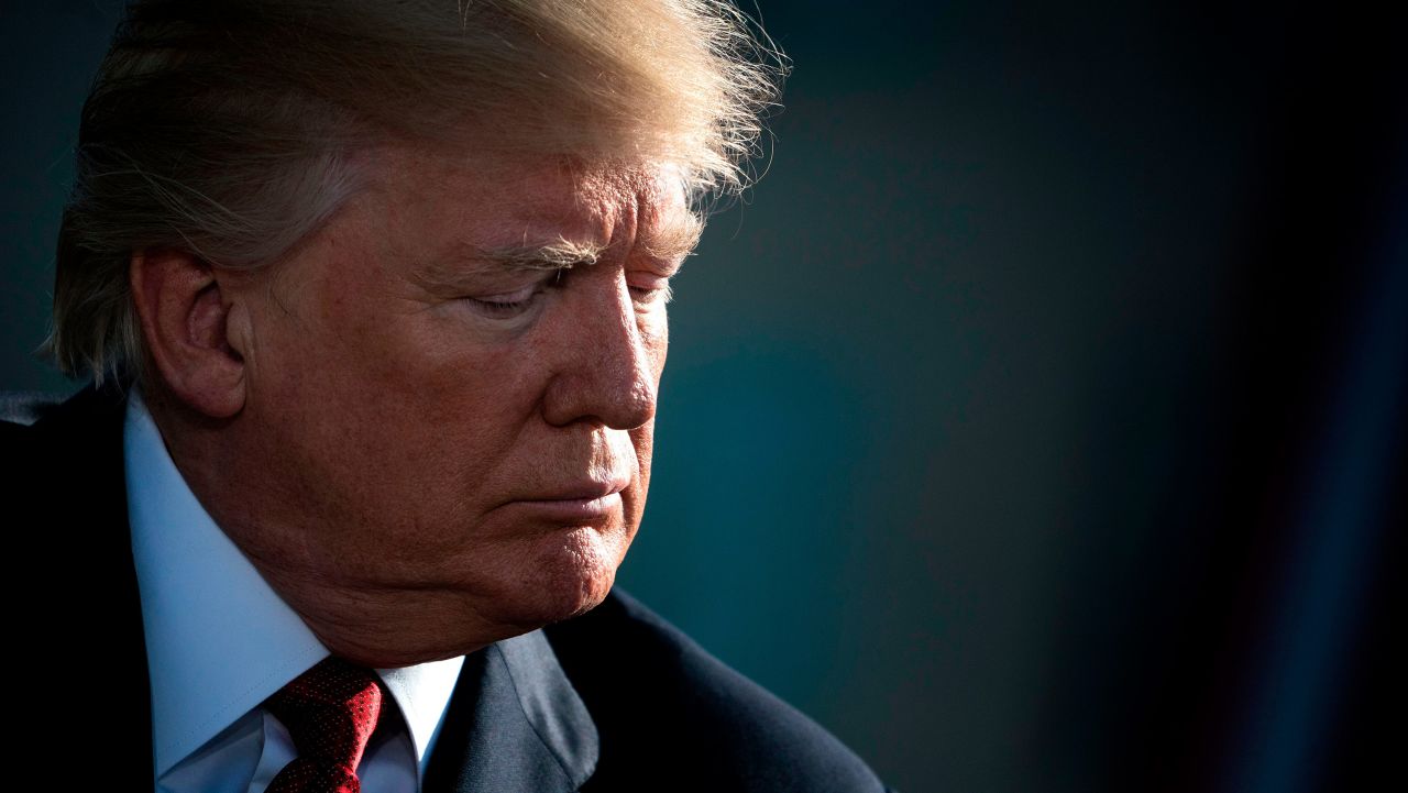 TOPSHOT - US President Donald Trump waits to speak during a memorial service at the Pentagon for the 9/11 terrorist attacks  September 11, 2017 in Washington, DC. / AFP PHOTO / Brendan Smialowski        (Photo credit should read BRENDAN SMIALOWSKI/AFP/Getty Images)