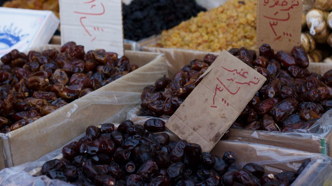 <strong>Dozens of dates: </strong>Jordan produces many of the world's medjool dates, but there are dozens of varieties that vary in size, sweetness and flavor. In this market in Amman, dates are for sale next to tender figs and dried apricots.<br />