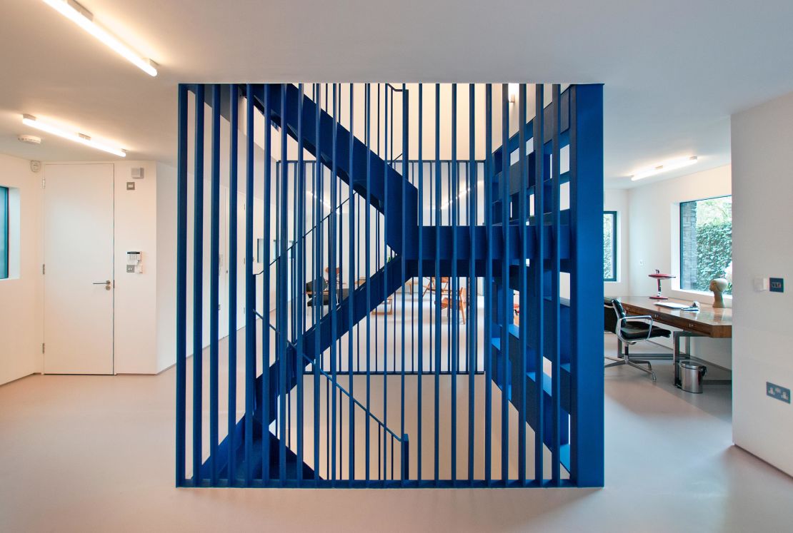 The staircase in Fin House, London is made from blue steel and was designed by RA Projects. 