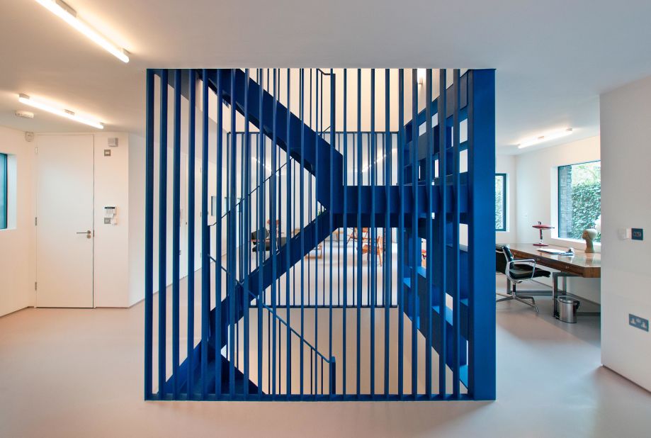 The staircase is made from blue steel and was designed by RA Projects. 