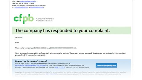 An email Perry received from the CFPB.