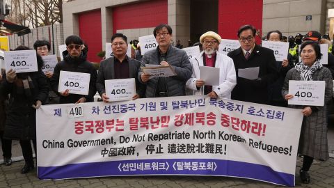 Demonstrators outside the Chinese embassy in Seoul on Wednesday.