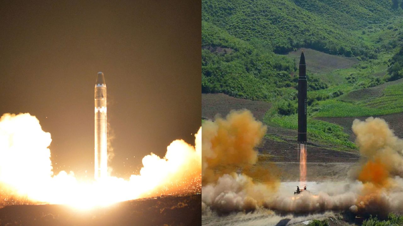 North Korea's most advanced intercontinental ballistic missiles (ICBMs), the Hwasong-15 (left) and Hwasong-14.