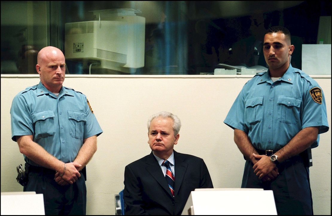Slobodan Milosevic is seen during his initial hearing before the ICTY in The Hague in July 2001.