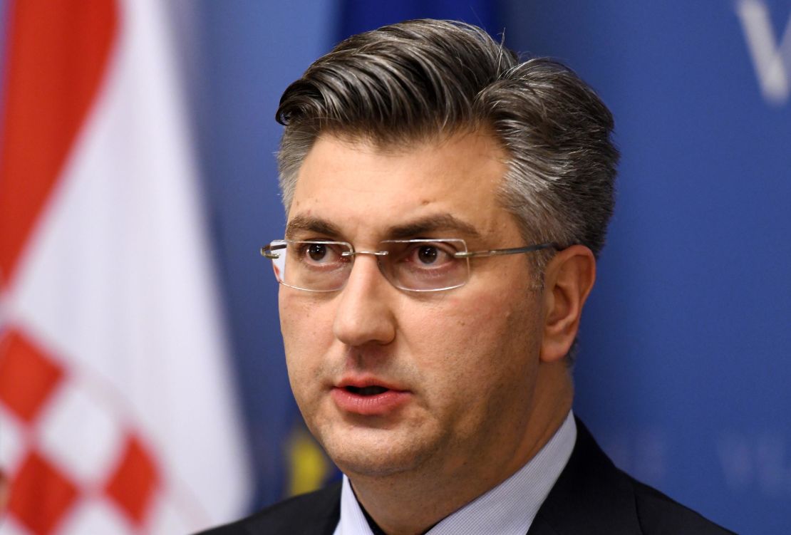 Croatian Prime Minister Andrej Plenkovic gives a press conference following Praljak's death. 