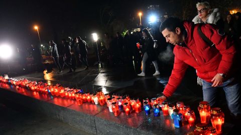 Bosnian Croats and residents of Mostar light candles in tribute to Slobodan Praljak in Mostar on Wednesday.
