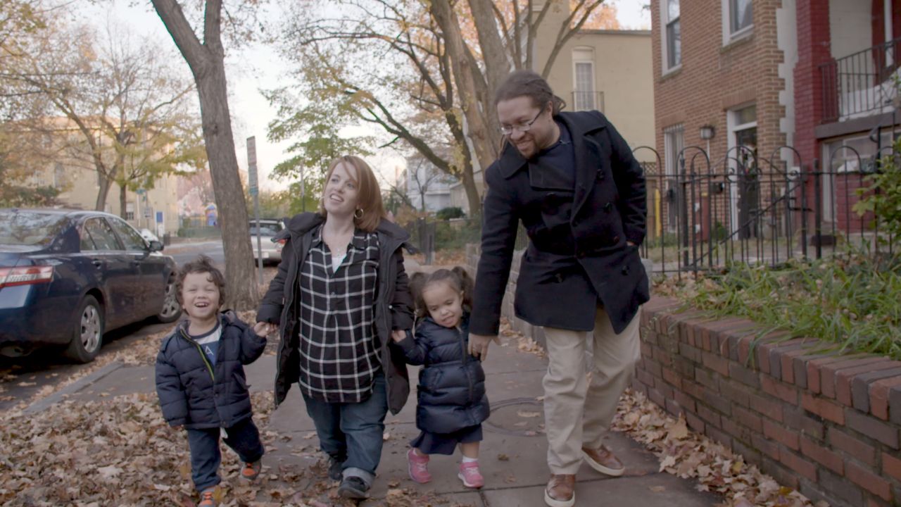 Rebecca and Patrick Cokley and their kids in their Washington neighborhood.