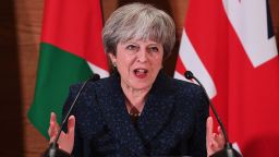 AMMAN, JORDAN - NOVEMBER 30:  British Prime Minister Theresa May addresses guests and media during a speech at the Jordan museum on November 30, 2017 in Amman, Jordan. Theresa May has visited Iraq, Saudi Arabia and Jordan during her diplomatic tour of the region.  (Photo by Leon Neal/Getty Images)