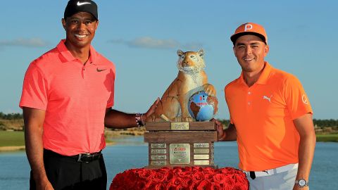 Rickie Fowler (right) shot an 11-under-par final round of 61 to win the 2017 Hero World Challenge.