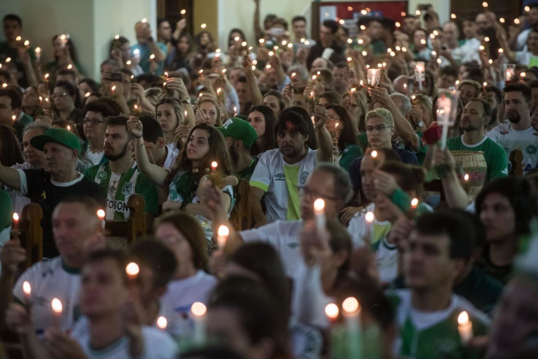 Crowds gather at a ceremony in honor of the victims and survivors of the plane crash that devastated Chapecoense's football club last year.