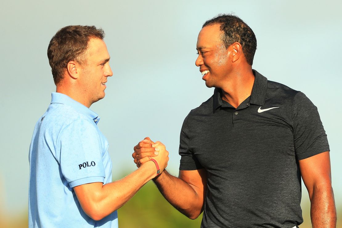'And all I get asked about, is Tiger Woods' - PGA Tour player of the year Justin Thomas (left).