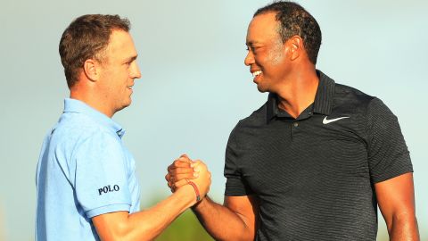 'And all I get asked about, is Tiger Woods' - PGA Tour player of the year Justin Thomas (left).