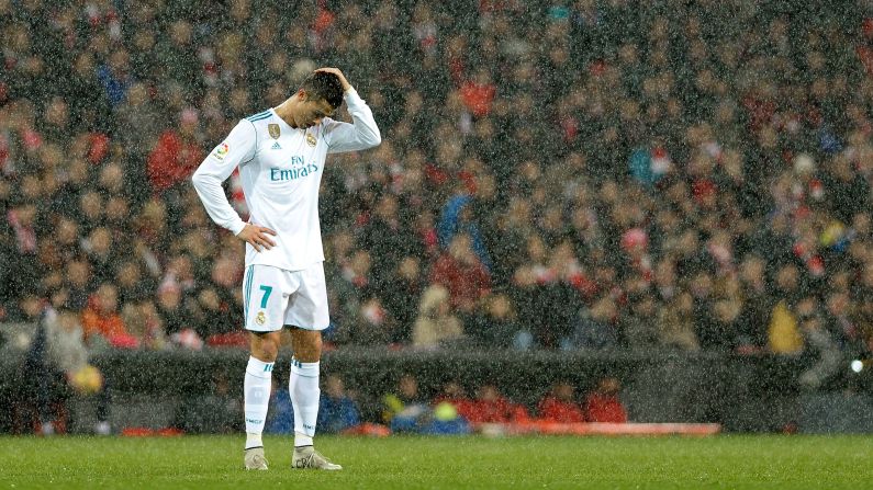 Real Madrid star Cristiano Ronaldo plays in the snow during a Spanish league match in Bilbao, Spain, on Saturday, December 2.
