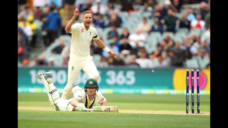 Australia's Cameron Bancroft dives for the crease as he is run out by England's Chris Woakes during the second Test match of the Ashes series on Saturday, December 2.