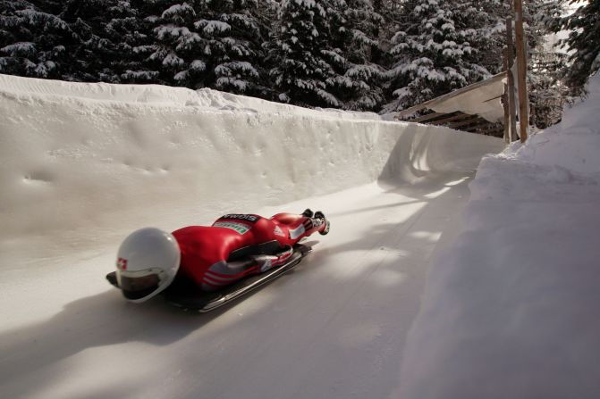 <strong>Head first: </strong>The upmarket town is famous for the Cresta Run, a men-only natural toboggan track which was first built in 1884 and is created from scratch every year.
