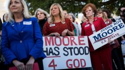 MONTGOMERY, AL - NOVEMBER 17: Women attend a 'Women For Moore' rally in support of Republican candidate for U.S. Senate Judge Roy Moore, in front of the Alabama State Capitol, November 17, 2017 in Montgomery, Alabama. Kayla Moore told the crowd of supporters that her husband will not bow out of the Senate race. (Drew Angerer/Getty Images)