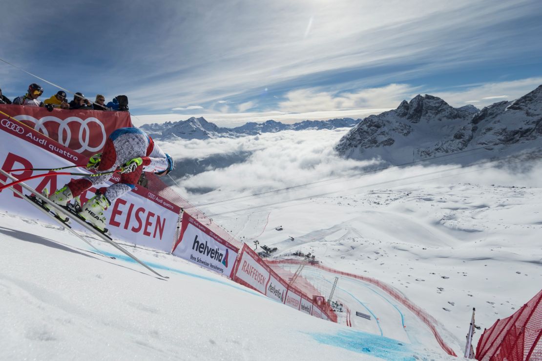 The men's downhill start is the steepest on the ski racing circuit, plunging skiers from 0-90 mph in six seconds. 