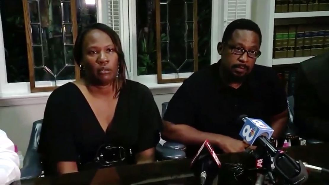 Rosita Donaldson and Howell Donaldson Jr., spoke after their son was arrested and accused of killing four people in Tampa, Florida.