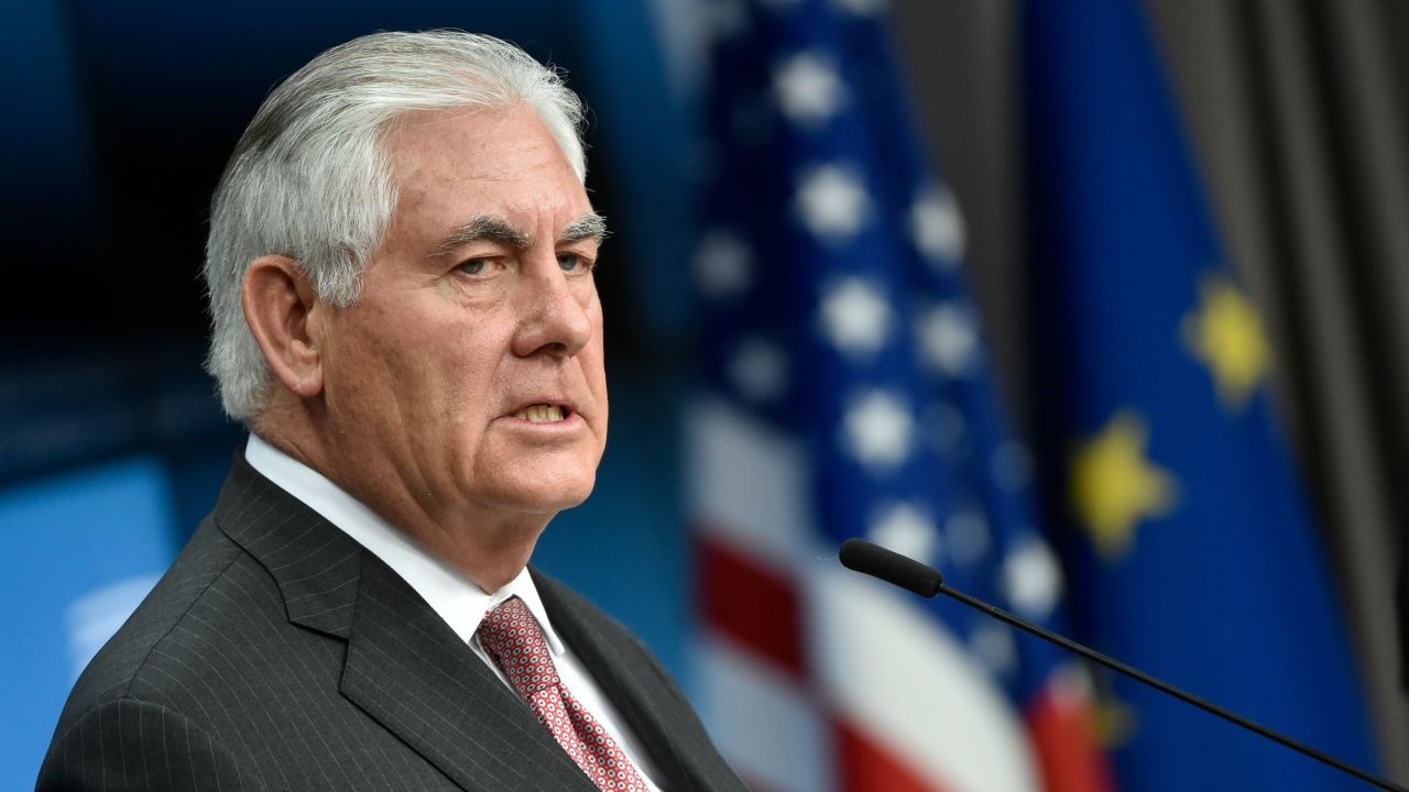 US Secretary of State Rex Tillerson speaks during a joint press conference with EU foreign policy chief at the European Union Council building in Brussels on December 5, 2017.