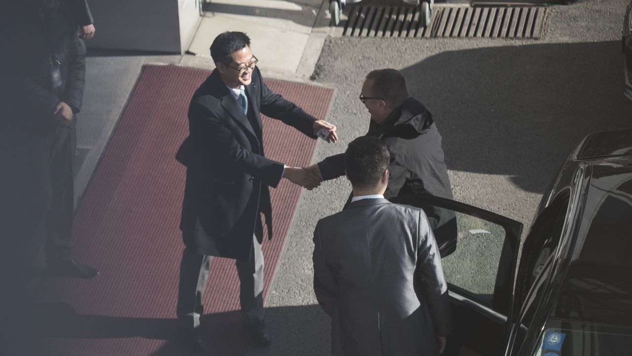 UN under secretary general for political affairs Jeffrey Feltman (R) arrives to take a flight for North Korea at the International Airport of Beijing on December 5, 2017. 
UN official will travel to North Korea this week for talks with officials there, a UN spokesman said December 4, 2017, amid heightened tensions over Pyongyang's nuclear and ballistic missile programs. The unusual visit by Jeffrey Feltman, comes less than a week after North Korea test-fired an intercontinental ballistic missile believed capable of reaching the United States. / AFP PHOTO / FRED DUFOUR        (Photo credit should read FRED DUFOUR/AFP/Getty Images)