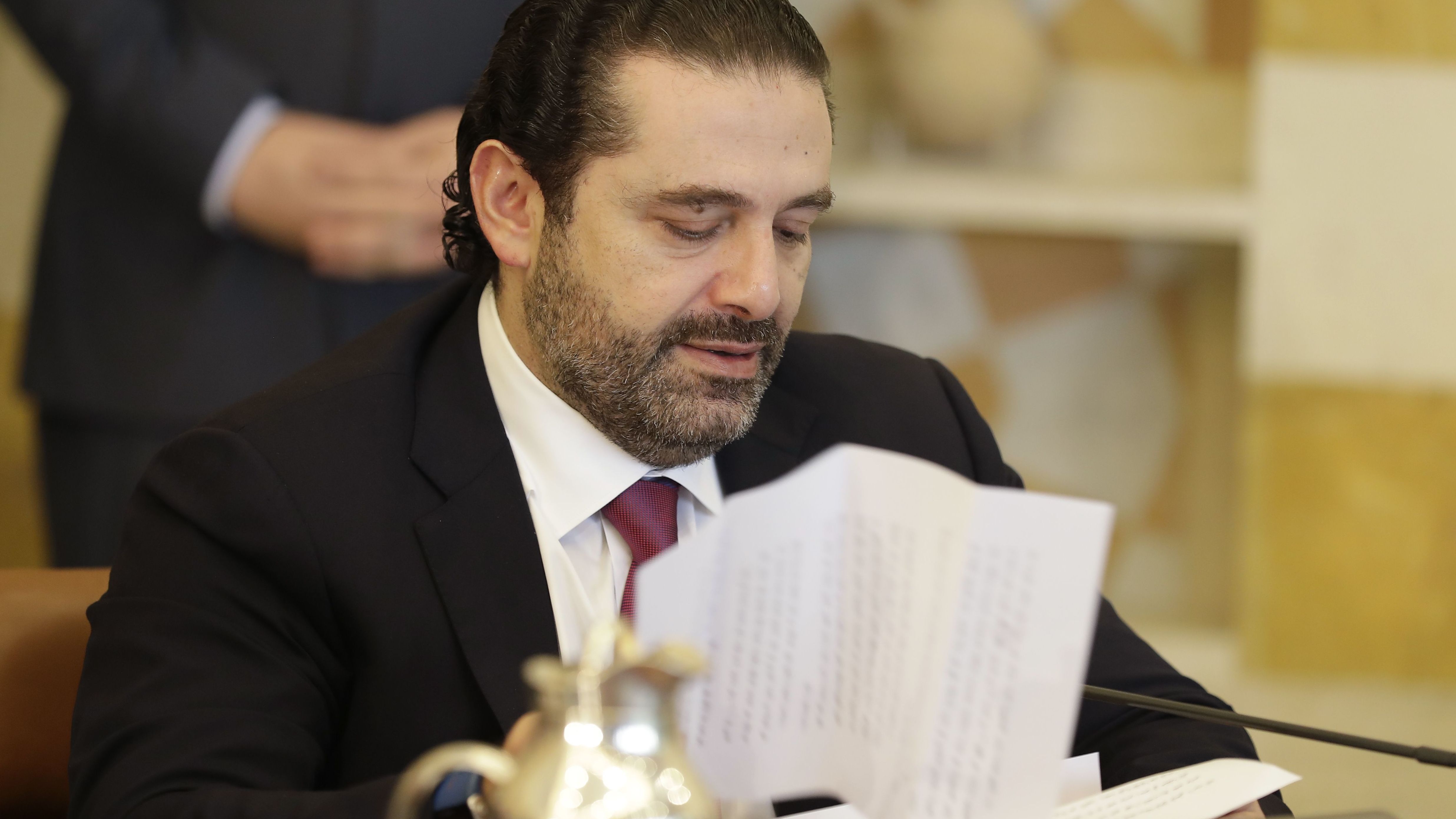Hariri attends a cabinet meeting at the presidential palace on Tuesday. 
