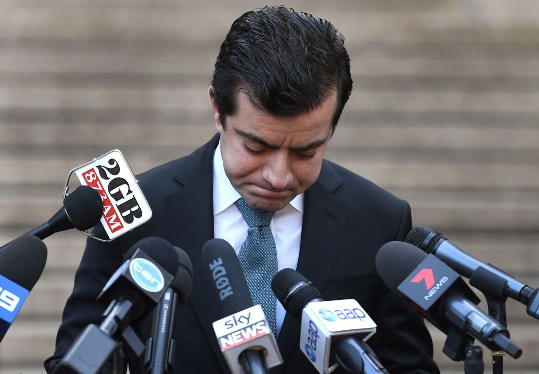 Labor Party Senator Sam Dastyari makes a public apology in Sydney, on September 6, 2016 after it was found that his office asked a company tied to the Chinese government to pay a bill incurred by his office.