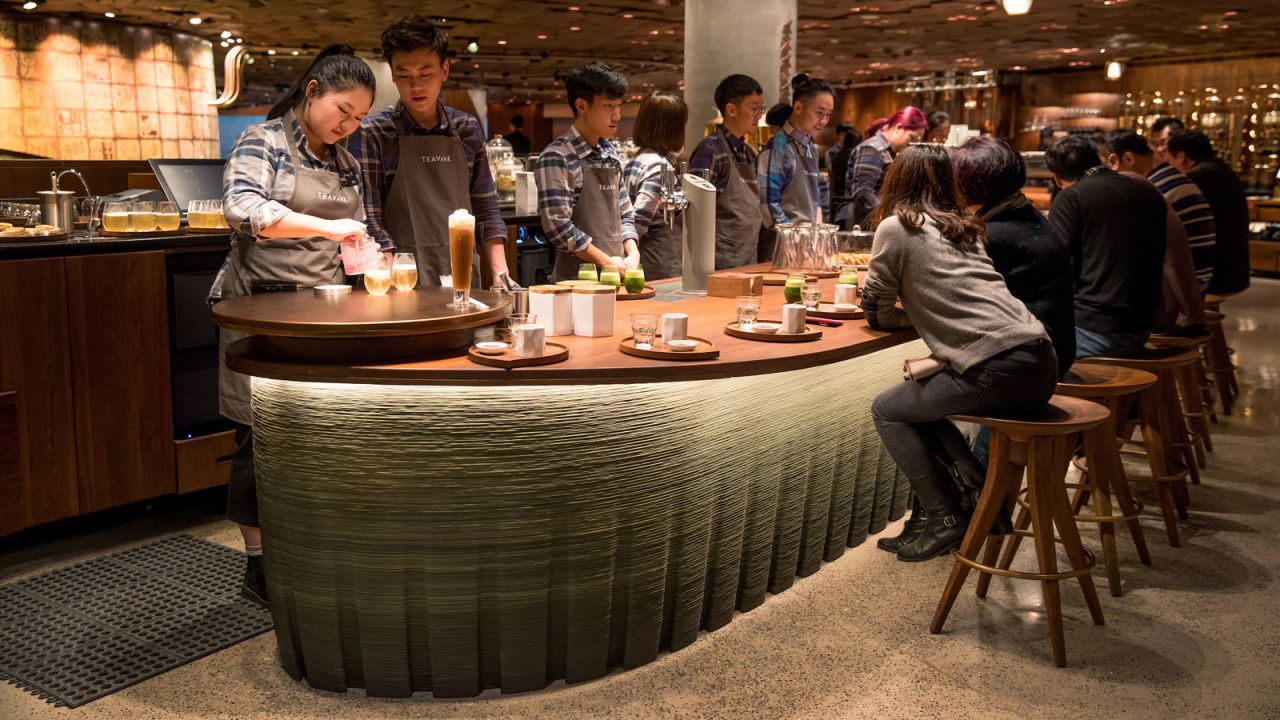 <strong>Tea experience:</strong> The store also features China's first Starbucks Teavana bar, which  is made from 3D printed recycled materials and serves nitrogen-infused tea.