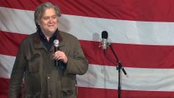 Steve Bannon takes the stage at a Roy Moore rally on December 5, 2017.