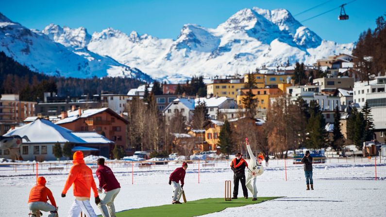 <strong>How's that?: </strong>The lake also doubles as a cricket pitch.